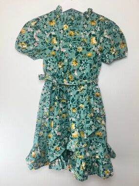 NWT Janie & Jack Floral Ruffle Wrap Dress Mint Green/Yellow Flowers Girl Size 12